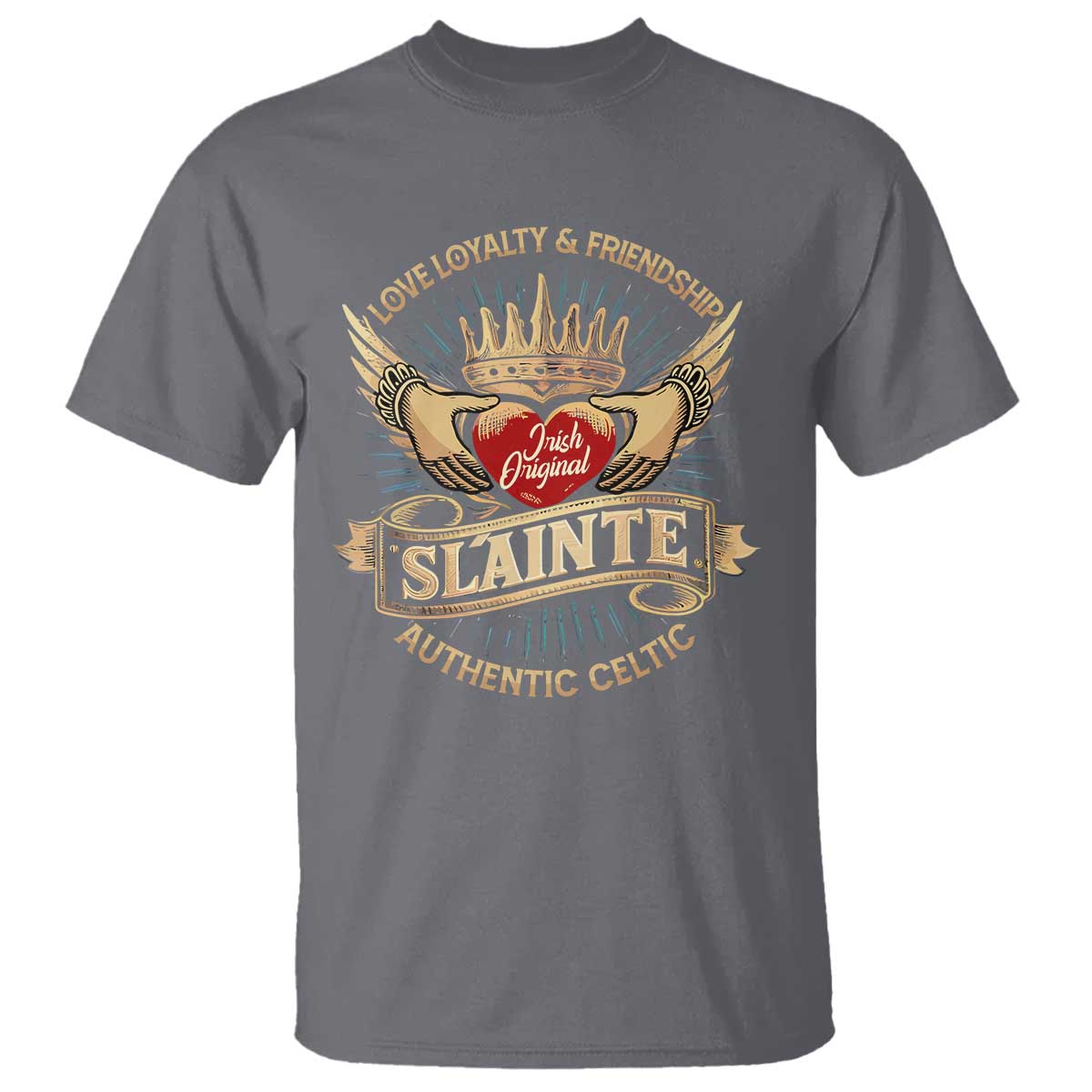 Celtic Claddagh T Shirt Love Loyalty Friendship Slainte TS09 Charcoal Print Your Wear