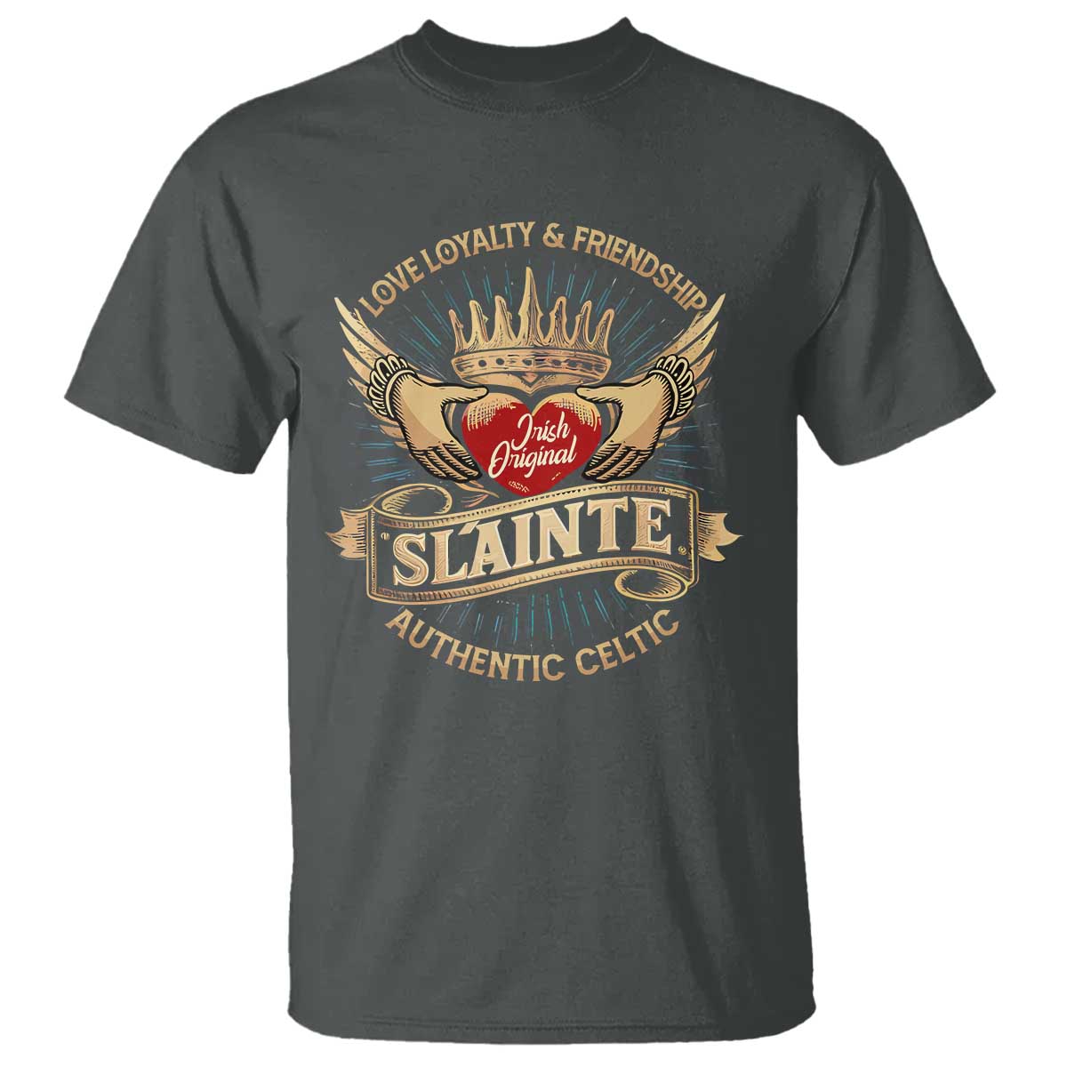 Celtic Claddagh T Shirt Love Loyalty Friendship Slainte TS09 Dark Heather Print Your Wear