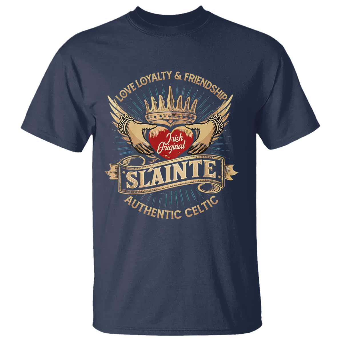 Celtic Claddagh T Shirt Love Loyalty Friendship Slainte TS09 Navy Print Your Wear