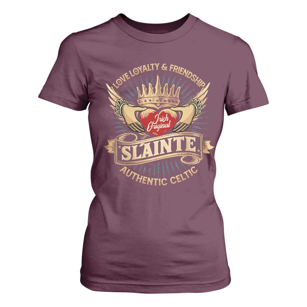 Celtic Claddagh T Shirt For Women Love Loyalty Friendship Slainte TS09 Maroon Print Your Wear