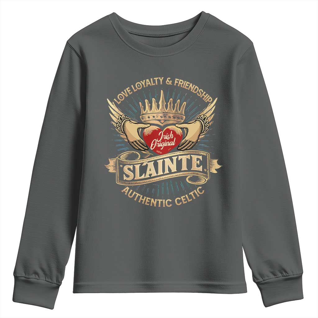 Celtic Claddagh Youth Sweatshirt Love Loyalty Friendship Slainte TS09 Dark Heather Print Your Wear