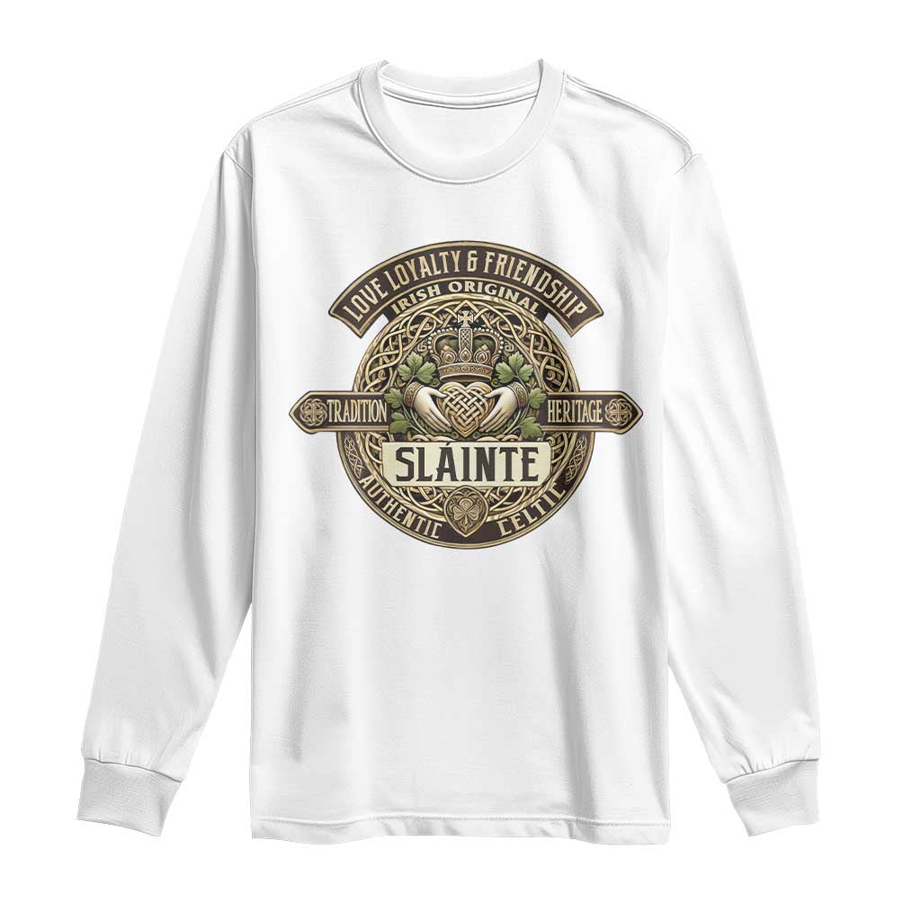 Celtic Claddagh Long Sleeve Shirt Slainte Love Loyalty Friendship Vintage TS09 White Print Your Wear