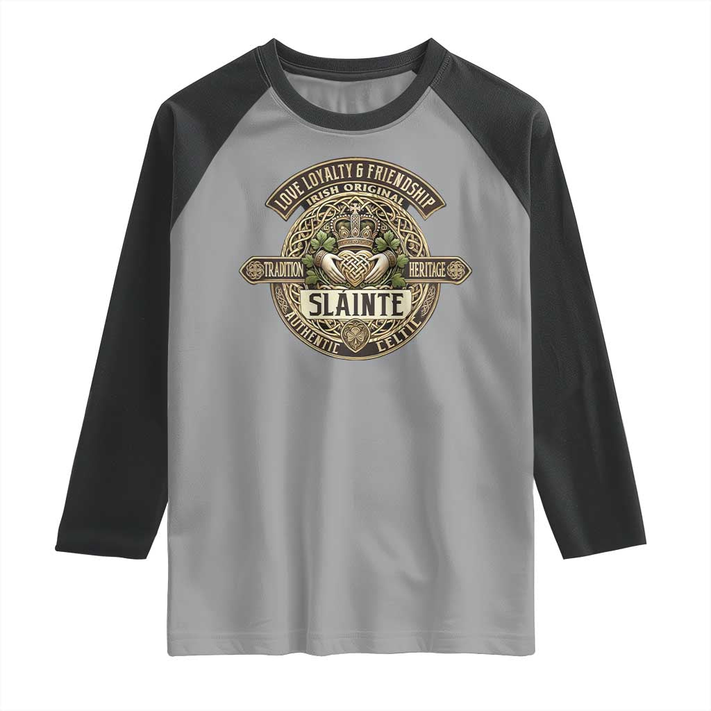 Celtic Claddagh Raglan Shirt Slainte Love Loyalty Friendship Vintage TS09 Sport Gray Black Print Your Wear