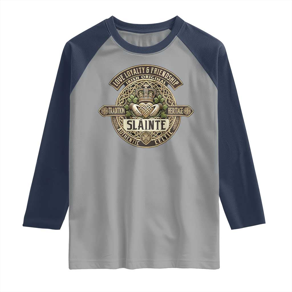 Celtic Claddagh Raglan Shirt Slainte Love Loyalty Friendship Vintage TS09 Sport Gray Navy Print Your Wear