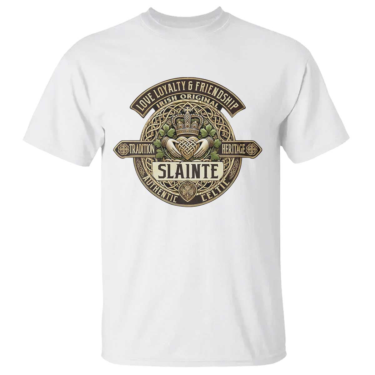 Celtic Claddagh T Shirt Slainte Love Loyalty Friendship Vintage TS09 White Print Your Wear