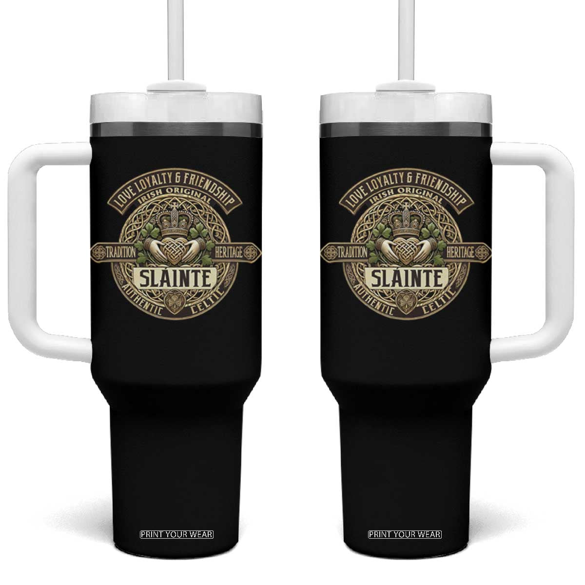 Celtic Claddagh Tumbler With Handle Slainte Love Loyalty Friendship Vintage TS09 One Size: 40 oz Black Print Your Wear