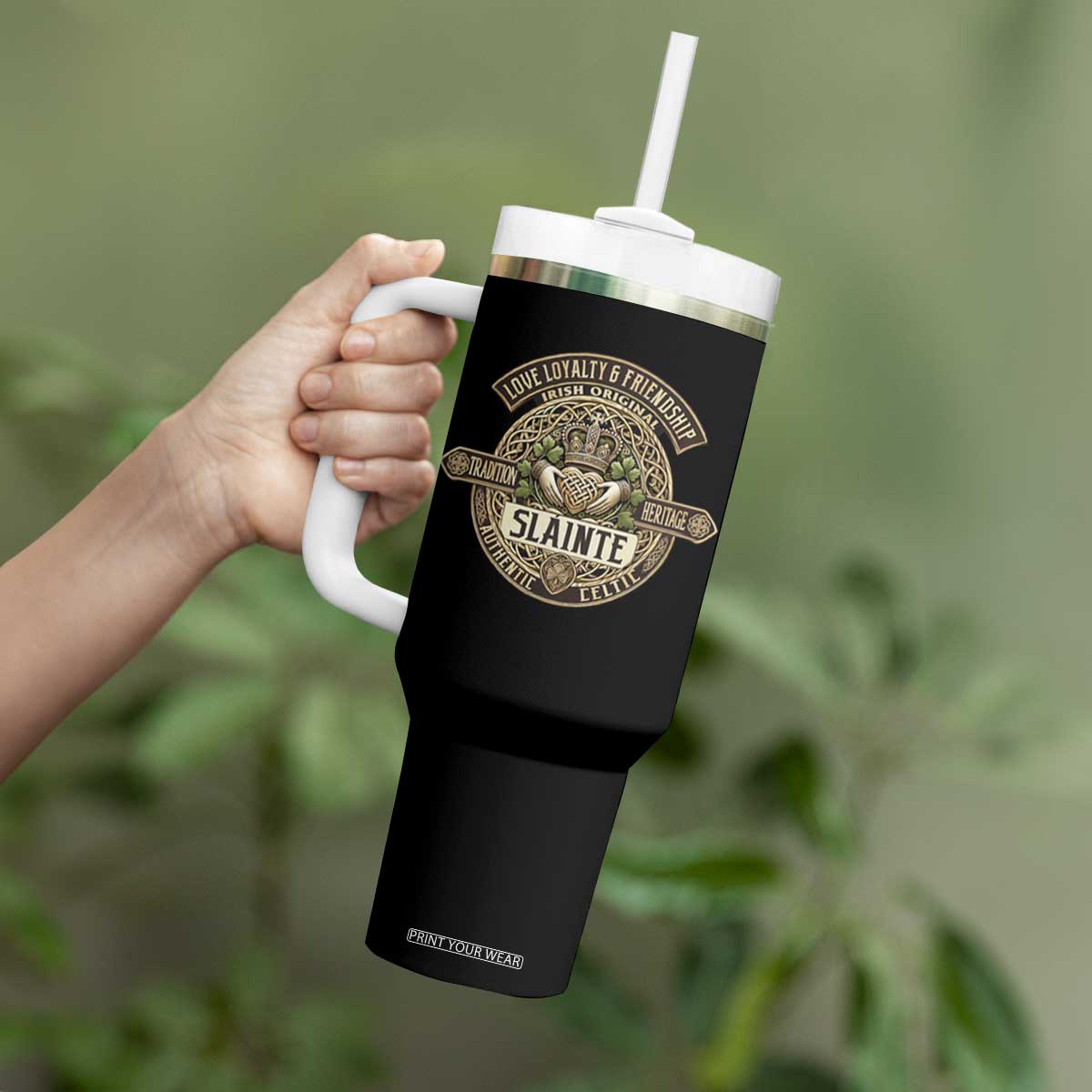 Celtic Claddagh Tumbler With Handle Slainte Love Loyalty Friendship Vintage TS09 Print Your Wear