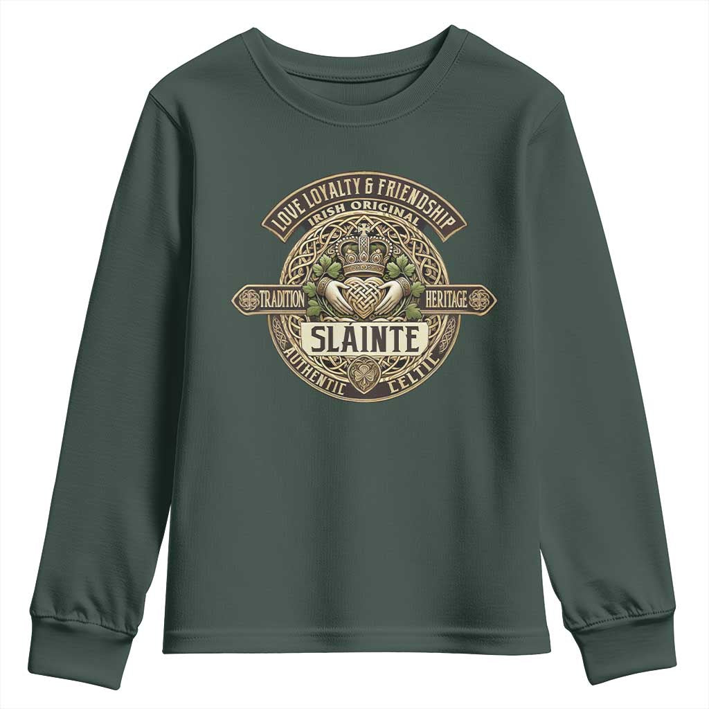 Celtic Claddagh Youth Sweatshirt Slainte Love Loyalty Friendship Vintage TS09 Dark Forest Green Print Your Wear
