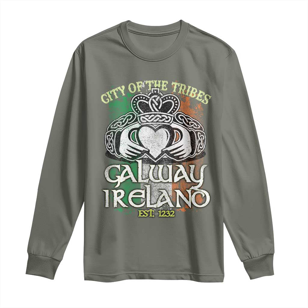 Galway Ireland Long Sleeve Shirt City Of The Tribes Est 1232 TS09 Military Green Print Your Wear