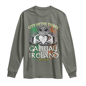 Galway Ireland Long Sleeve Shirt City Of The Tribes Est 1232 TS09 Military Green Print Your Wear