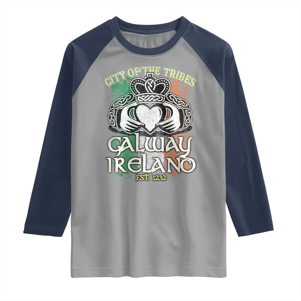 Galway Ireland Raglan Shirt City Of The Tribes Est 1232 TS09 Sport Gray Navy Print Your Wear