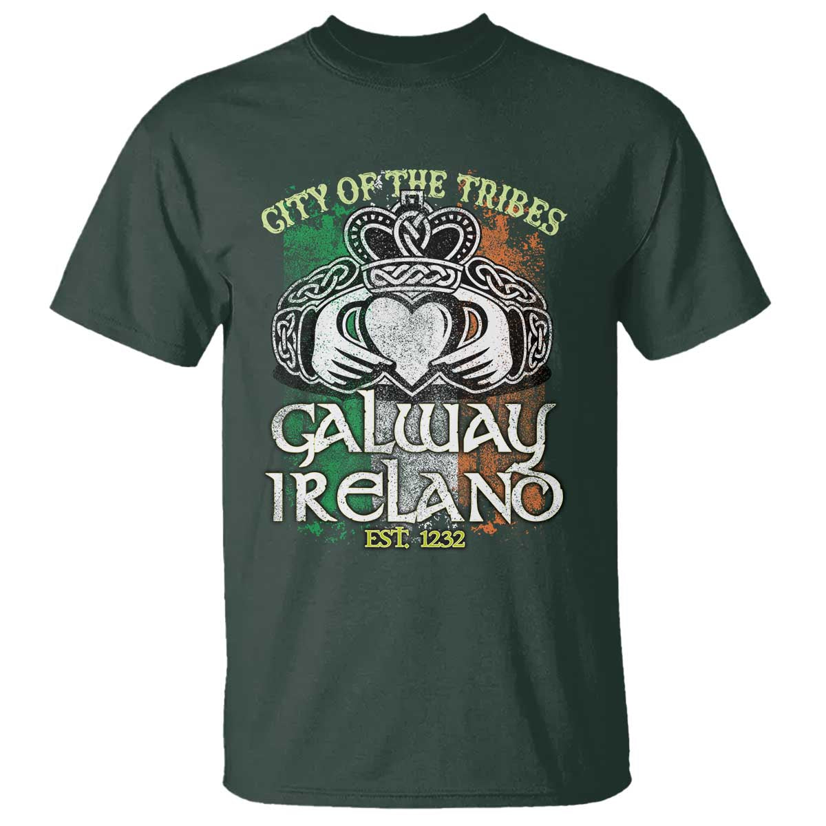 Galway Ireland T Shirt City Of The Tribes Est 1232 TS09 Dark Forest Green Print Your Wear