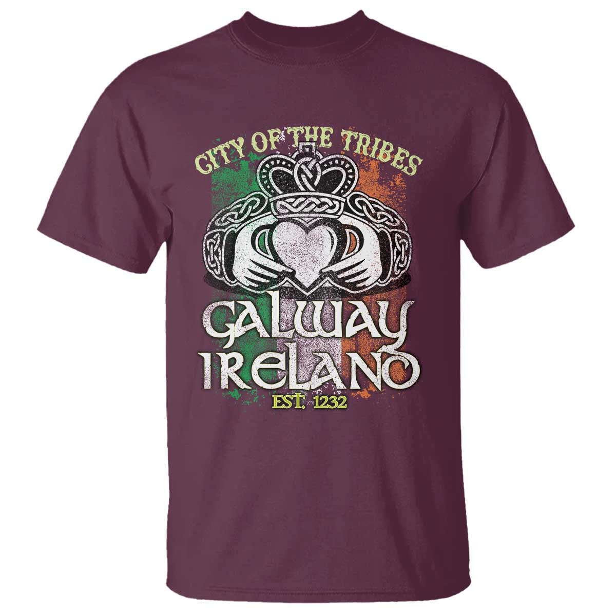 Galway Ireland T Shirt City Of The Tribes Est 1232 TS09 Maroon Print Your Wear