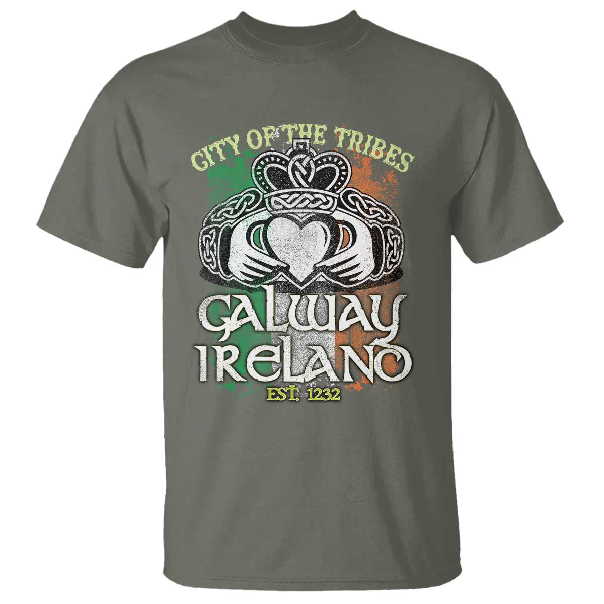 Galway Ireland T Shirt City Of The Tribes Est 1232 TS09 Military Green Print Your Wear