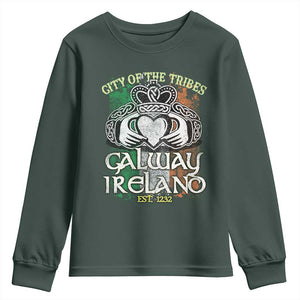Galway Ireland Youth Sweatshirt City Of The Tribes Est 1232 TS09 Dark Forest Green Print Your Wear