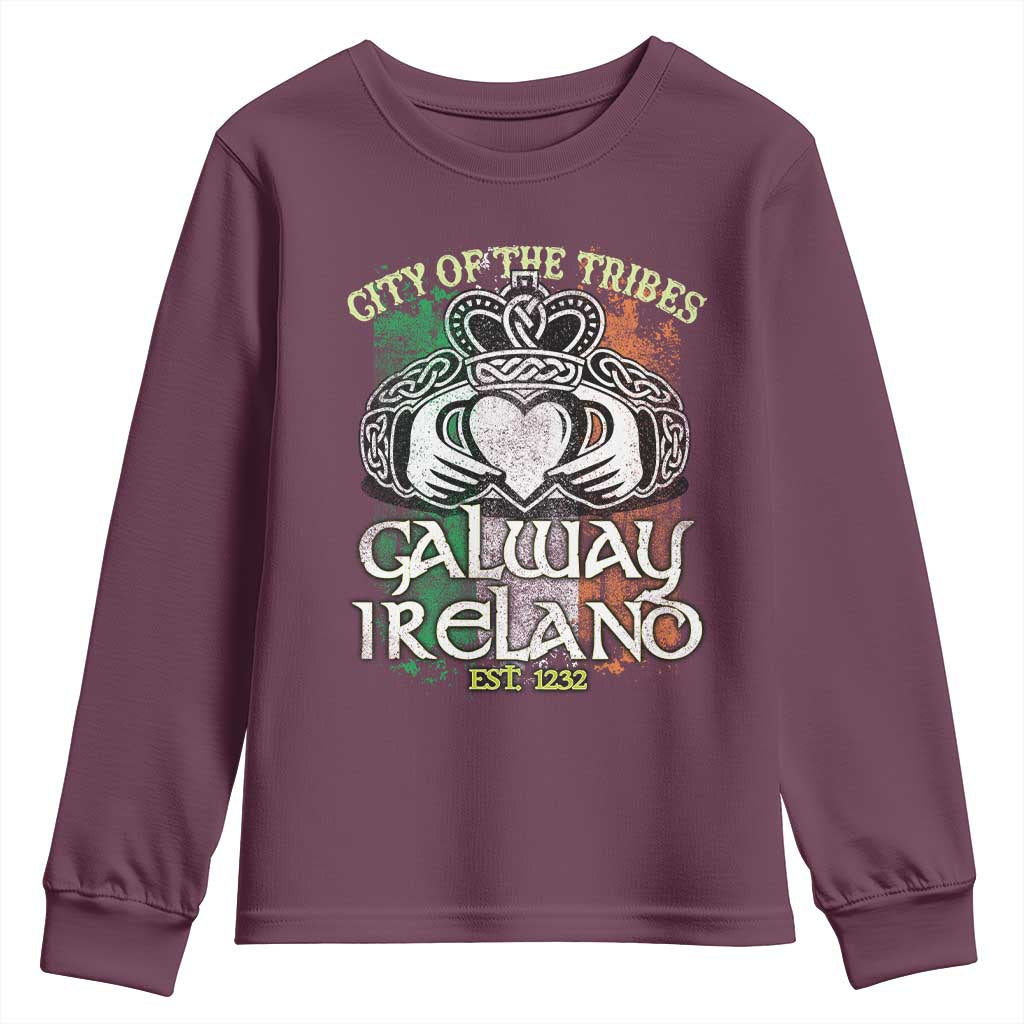 Galway Ireland Youth Sweatshirt City Of The Tribes Est 1232 TS09 Maroon Print Your Wear