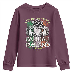 Galway Ireland Youth Sweatshirt City Of The Tribes Est 1232 TS09 Maroon Print Your Wear