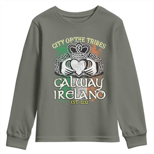 Galway Ireland Youth Sweatshirt City Of The Tribes Est 1232 TS09 Military Green Print Your Wear