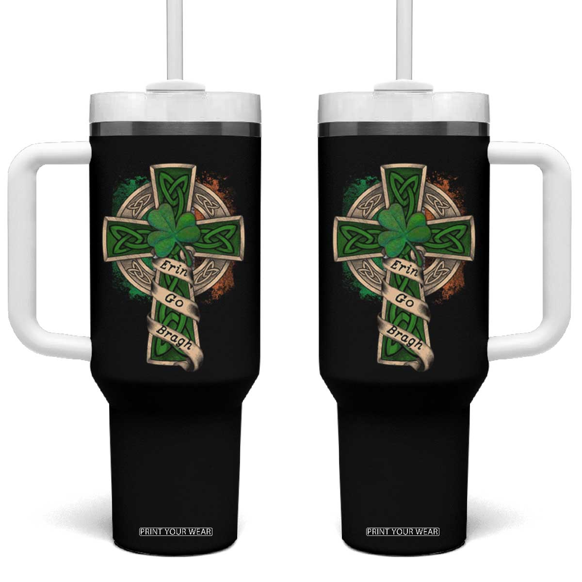Irish Pride Tumbler With Handle Eirinn Go Brach Ireland For Ever TS09 One Size: 40 oz Black Print Your Wear