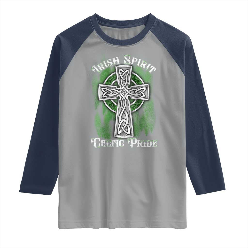 Irish Spirit Celtic Pride Raglan Shirt TS09 Sport Gray Navy Print Your Wear