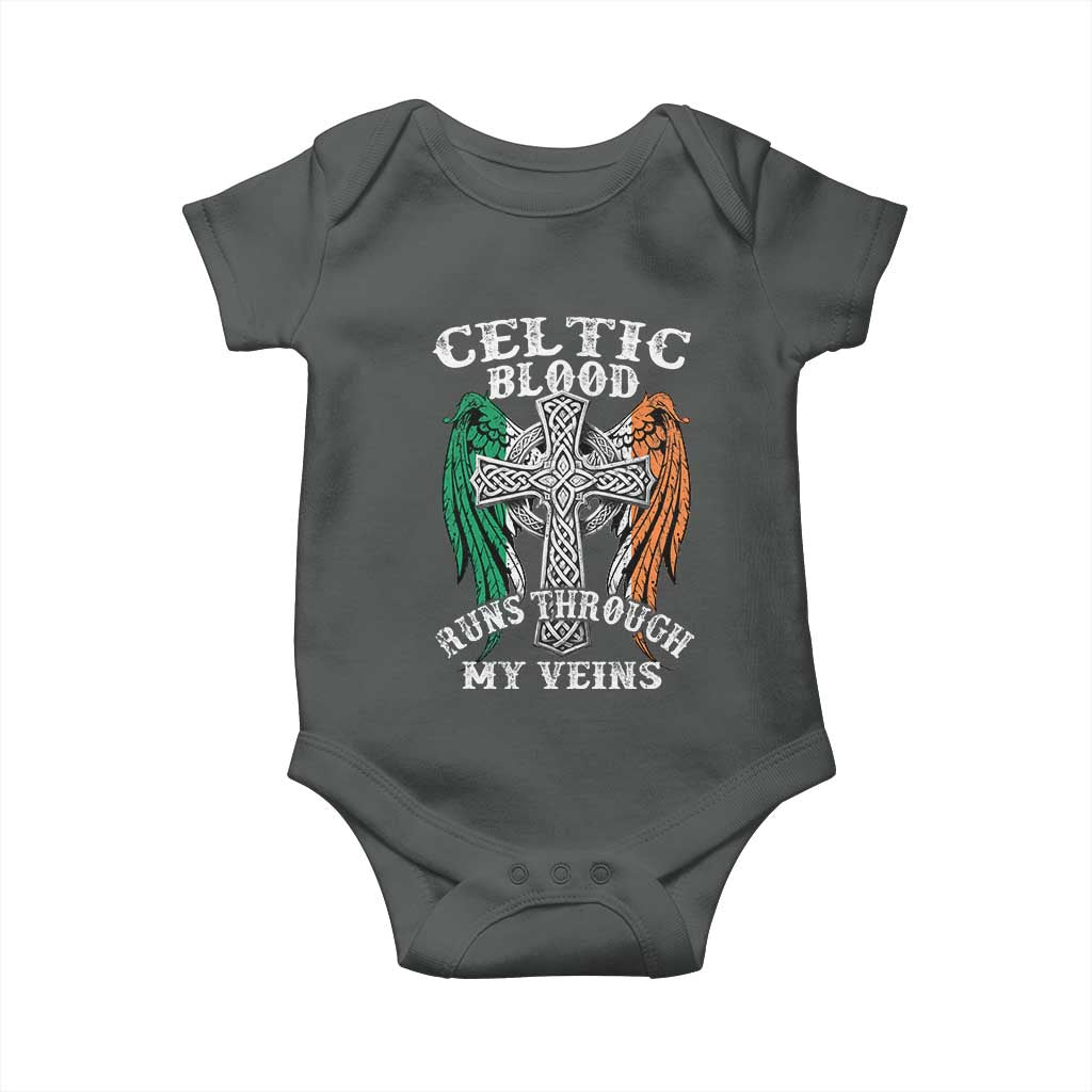 Irish Celtic Pride Baby Onesie Celtic Blood Runs Through My Veins TS09 Dark Heather Print Your Wear