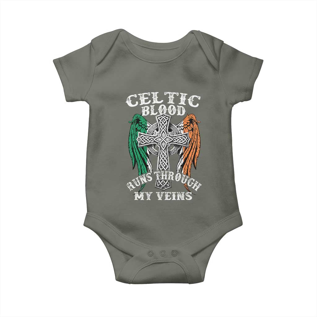 Irish Celtic Pride Baby Onesie Celtic Blood Runs Through My Veins TS09 Military Green Print Your Wear