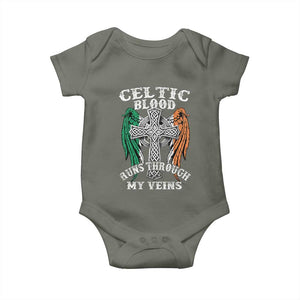 Irish Celtic Pride Baby Onesie Celtic Blood Runs Through My Veins TS09 Military Green Print Your Wear