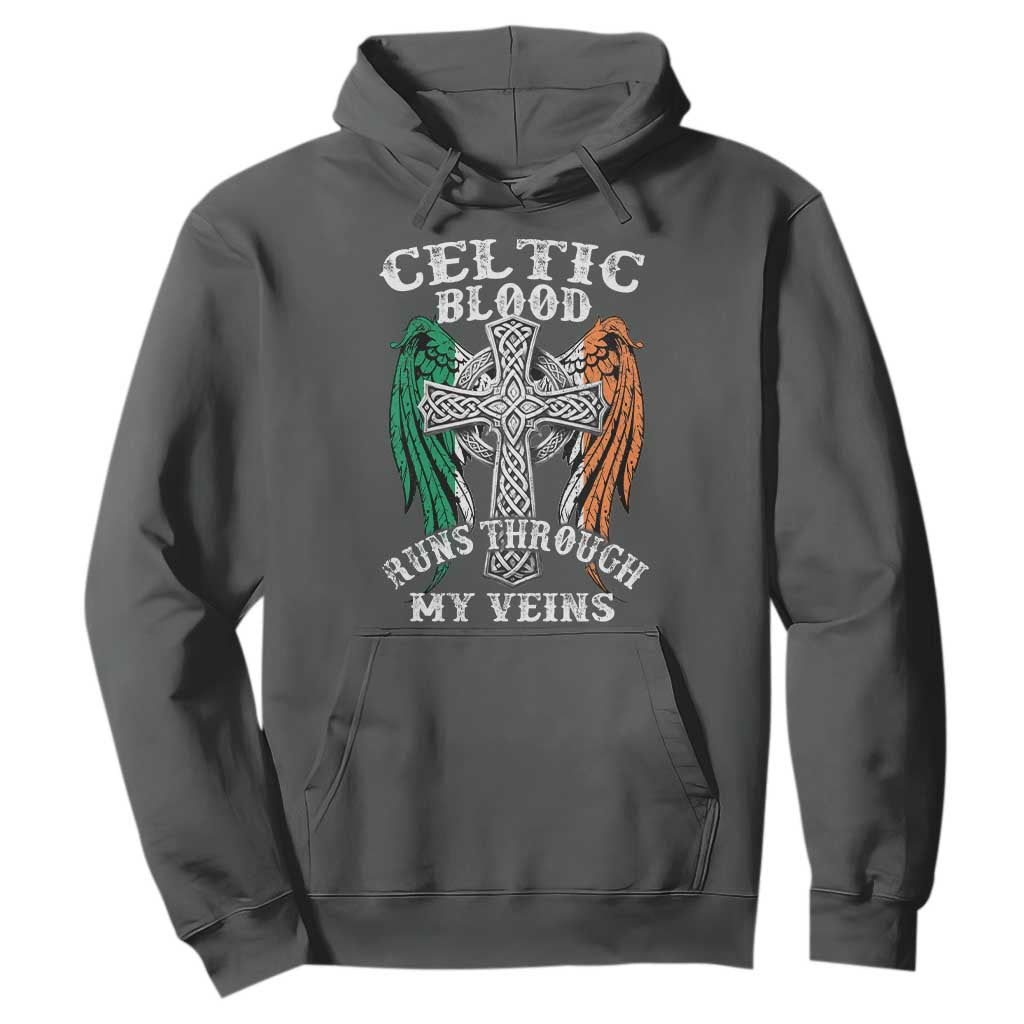 Irish Celtic Pride Hoodie Celtic Blood Runs Through My Veins TS09 Dark Heather Print Your Wear