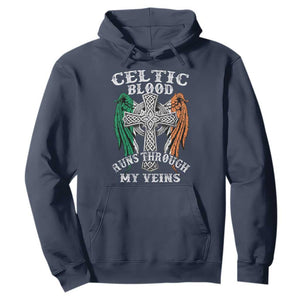 Irish Celtic Pride Hoodie Celtic Blood Runs Through My Veins TS09 Navy Print Your Wear