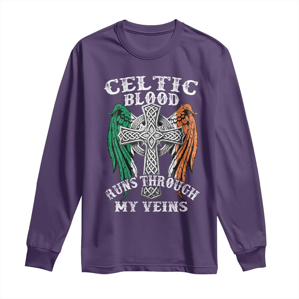 Irish Celtic Pride Long Sleeve Shirt Celtic Blood Runs Through My Veins TS09 Purple Print Your Wear