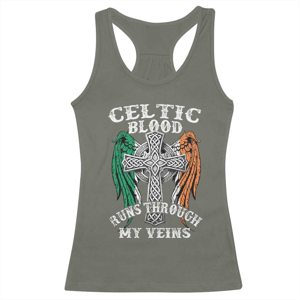 Irish Celtic Pride Racerback Tank Top Celtic Blood Runs Through My Veins TS09 Military Green Print Your Wear