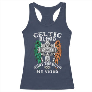 Irish Celtic Pride Racerback Tank Top Celtic Blood Runs Through My Veins TS09 Navy Print Your Wear