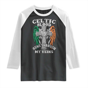 Irish Celtic Pride Raglan Shirt Celtic Blood Runs Through My Veins TS09 Black White Print Your Wear