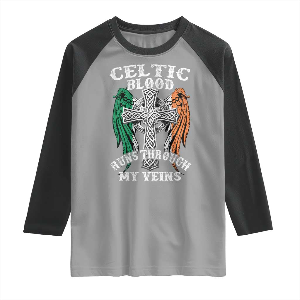 Irish Celtic Pride Raglan Shirt Celtic Blood Runs Through My Veins TS09 Sport Gray Black Print Your Wear