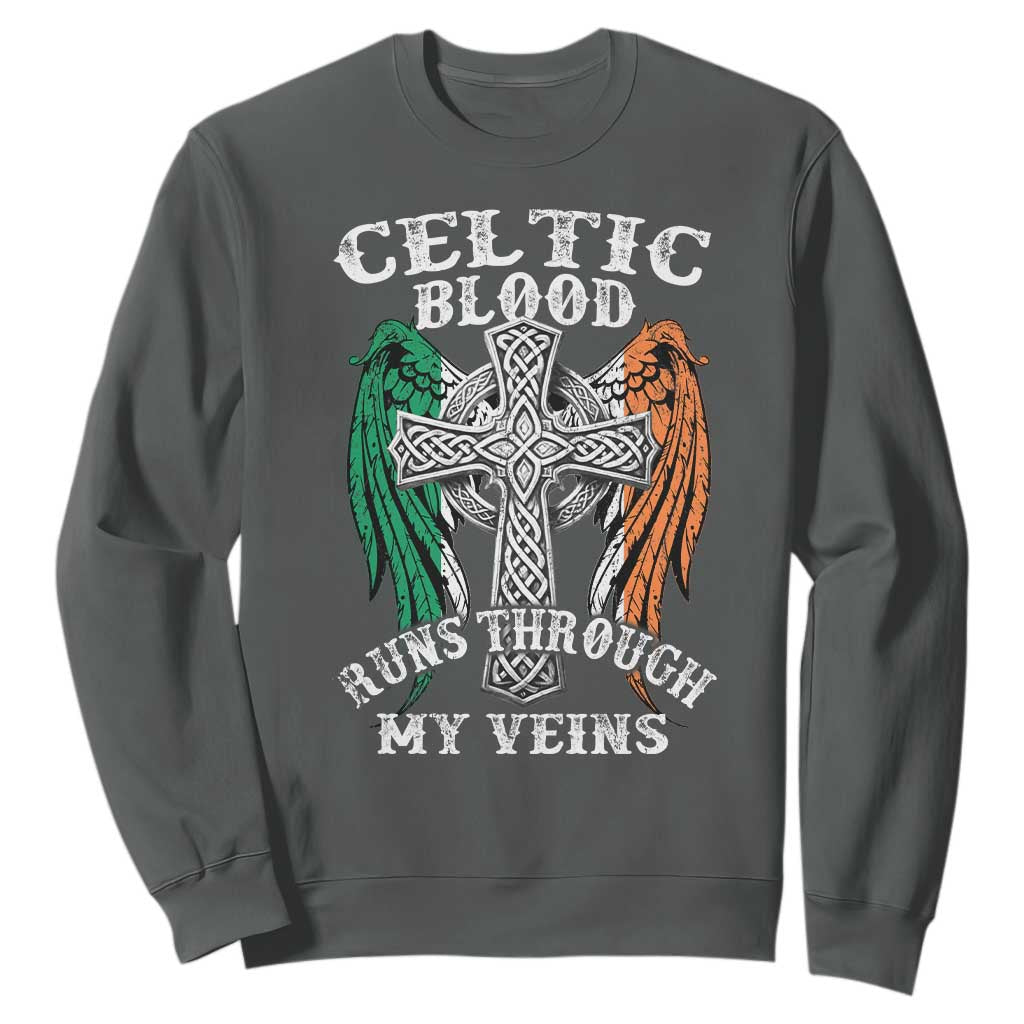 Irish Celtic Pride Sweatshirt Celtic Blood Runs Through My Veins TS09 Dark Heather Print Your Wear