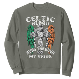 Irish Celtic Pride Sweatshirt Celtic Blood Runs Through My Veins TS09 Military Green Print Your Wear