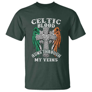 Irish Celtic Pride T Shirt Celtic Blood Runs Through My Veins TS09 Dark Forest Green Print Your Wear