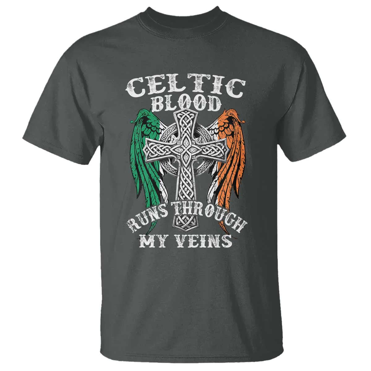 Irish Celtic Pride T Shirt Celtic Blood Runs Through My Veins TS09 Dark Heather Print Your Wear