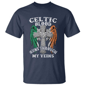 Irish Celtic Pride T Shirt Celtic Blood Runs Through My Veins TS09 Navy Print Your Wear