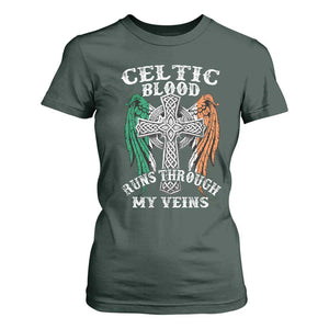 Irish Celtic Pride T Shirt For Women Celtic Blood Runs Through My Veins TS09 Dark Forest Green Print Your Wear