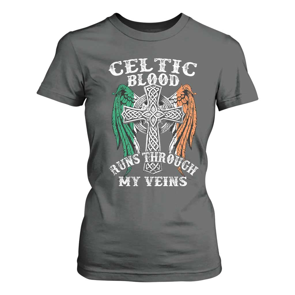 Irish Celtic Pride T Shirt For Women Celtic Blood Runs Through My Veins TS09 Dark Heather Print Your Wear