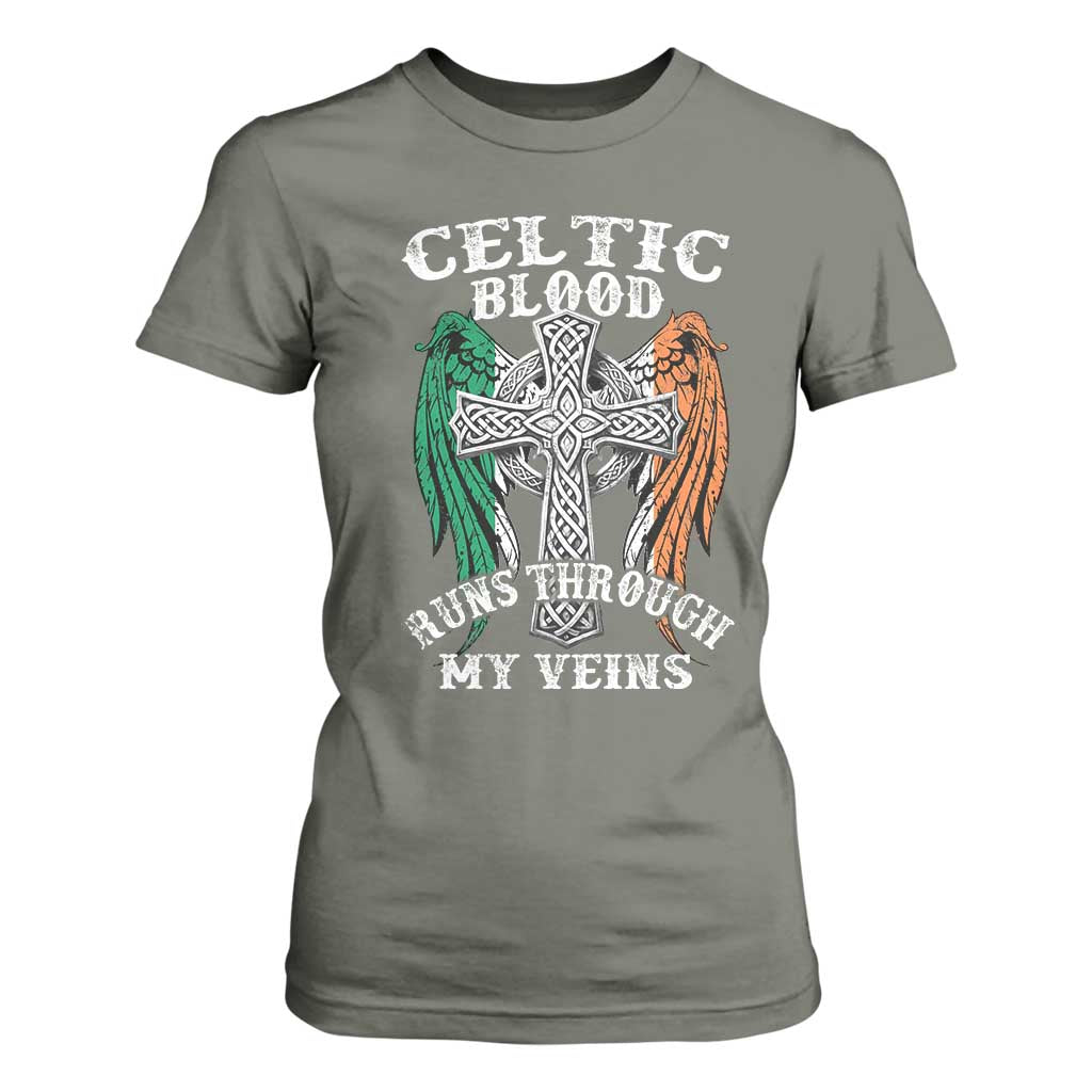 Irish Celtic Pride T Shirt For Women Celtic Blood Runs Through My Veins TS09 Military Green Print Your Wear