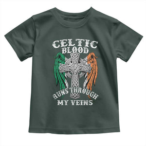 Irish Celtic Pride Toddler T Shirt Celtic Blood Runs Through My Veins TS09 Dark Forest Green Print Your Wear