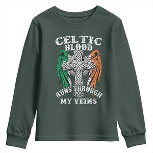 Irish Celtic Pride Youth Sweatshirt Celtic Blood Runs Through My Veins TS09 Dark Forest Green Print Your Wear
