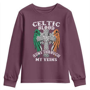 Irish Celtic Pride Youth Sweatshirt Celtic Blood Runs Through My Veins TS09 Maroon Print Your Wear