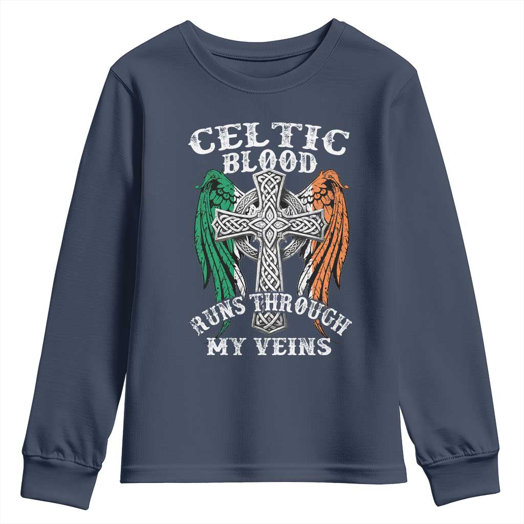 Irish Celtic Pride Youth Sweatshirt Celtic Blood Runs Through My Veins TS09 Navy Print Your Wear