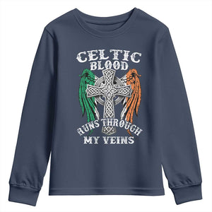 Irish Celtic Pride Youth Sweatshirt Celtic Blood Runs Through My Veins TS09 Navy Print Your Wear