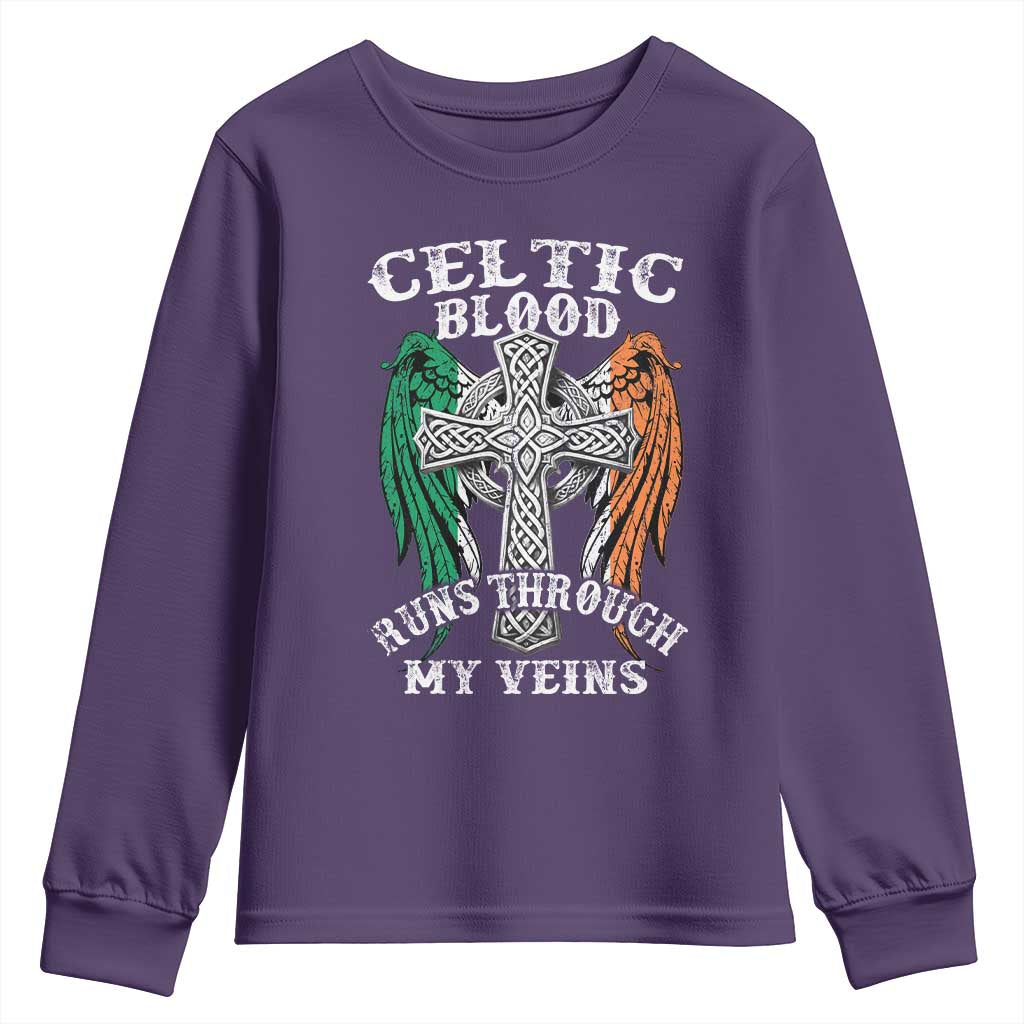 Irish Celtic Pride Youth Sweatshirt Celtic Blood Runs Through My Veins TS09 Purple Print Your Wear