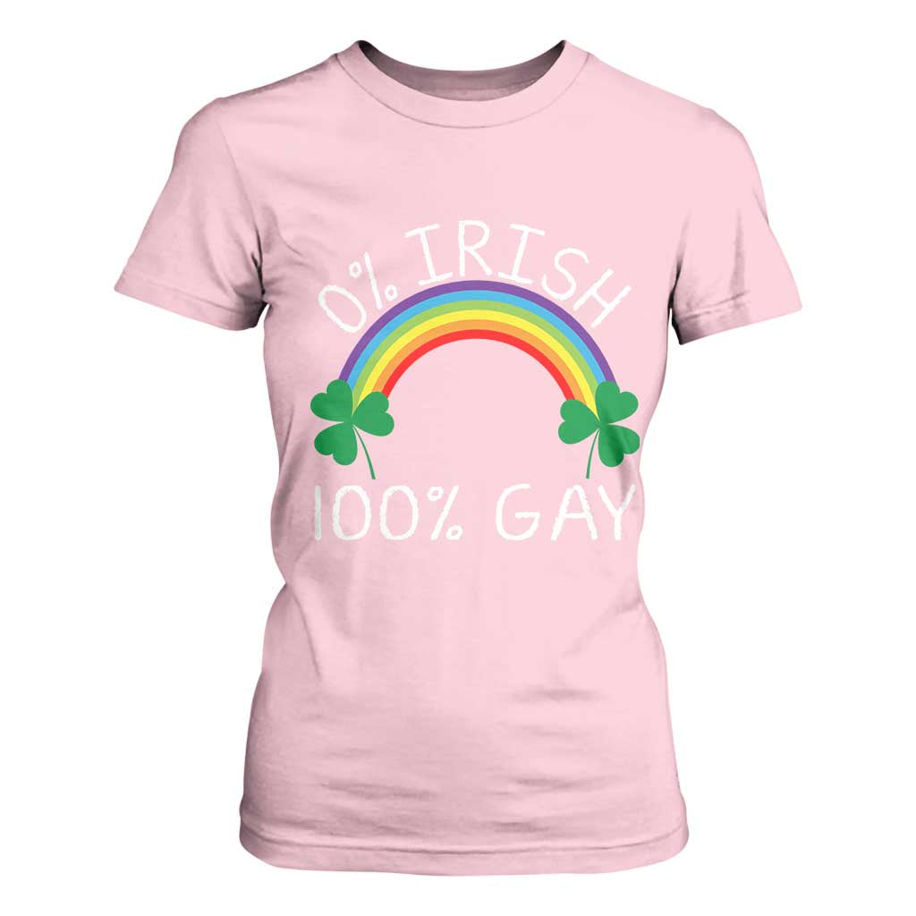 Funny St. Patrick's Day LGBT T Shirt For Women 0 Irish 100 Gay Rainbow Shamrock TS09 Light Pink Print Your Wear
