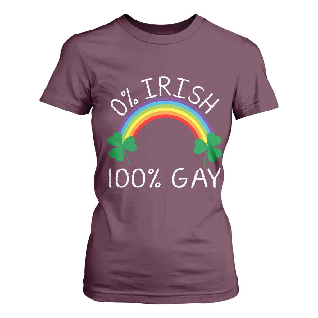 Funny St. Patrick's Day LGBT T Shirt For Women 0 Irish 100 Gay Rainbow Shamrock TS09 Maroon Print Your Wear
